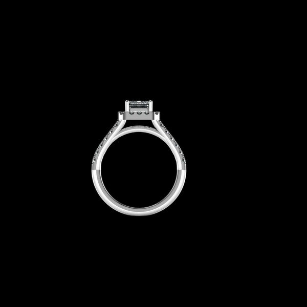Jewelove™ Rings E VVS / Women's Band only 1 Carat Lab Grown Emerald Cut Halo LGD Shank 18K Gold Ring JL PT RH EM 133-LG