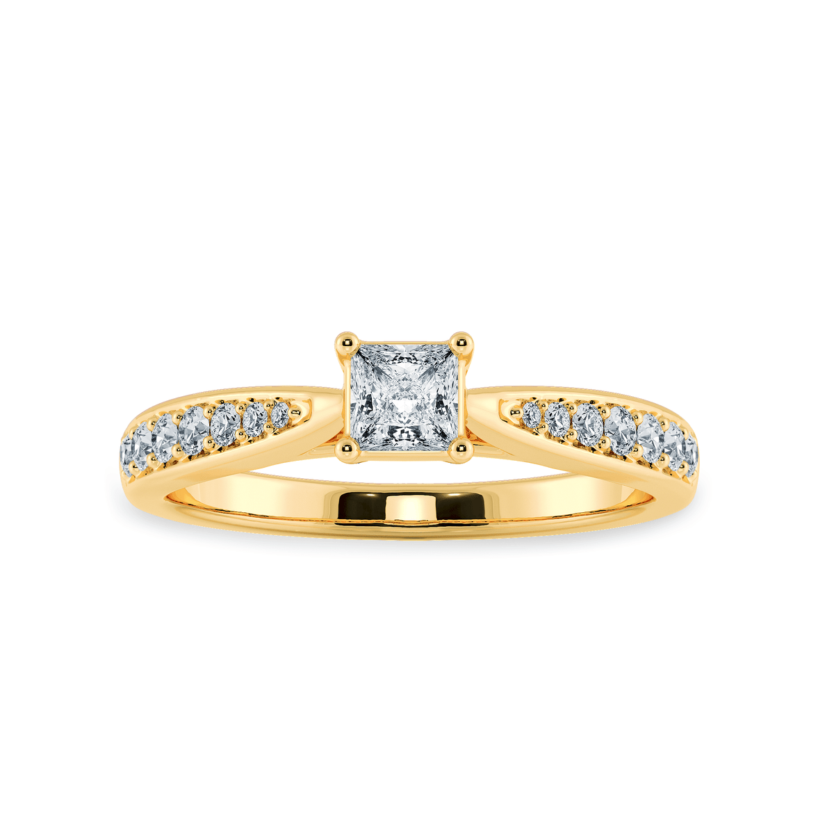 1-Carat Princess Cut Solitaire Diamond Shank 18K Yellow Gold Ring JL A