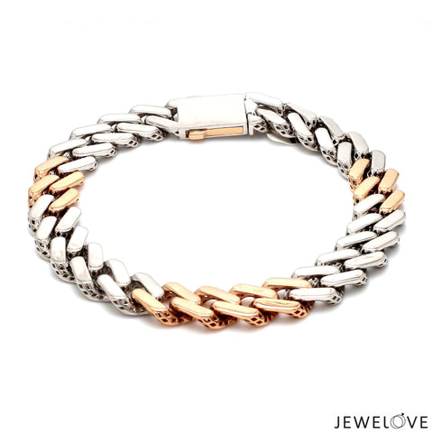 10.25mm Platinum Rose Gold Heavy Bracelet with Hi-Polish & Matte Finish for Men JL PTB 1179