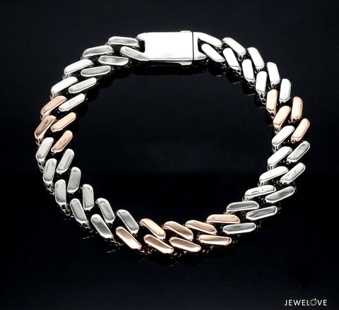 10mm Platinum Rose Gold Heavy Bracelet with Hi-Polish & Matte Finish for Men JL PTB 1179