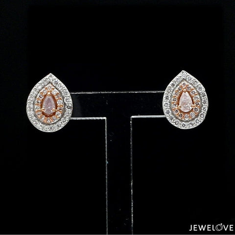 18K Rose Gold Pear Earrings with Pink Pear Cut & White Round Diamond JL AU PD 103