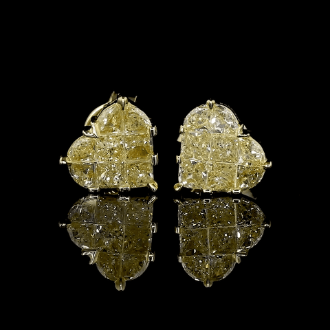 18K Yellow Gold Heart Earrings with Natural Fancy Yellow Diamond JL AU E 107