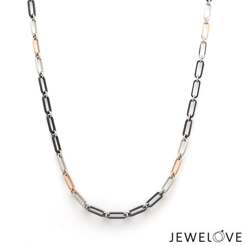 2.5mm Platinum + 18K Rose Gold Chain with Black Stone for Men JL PT CH 1414
