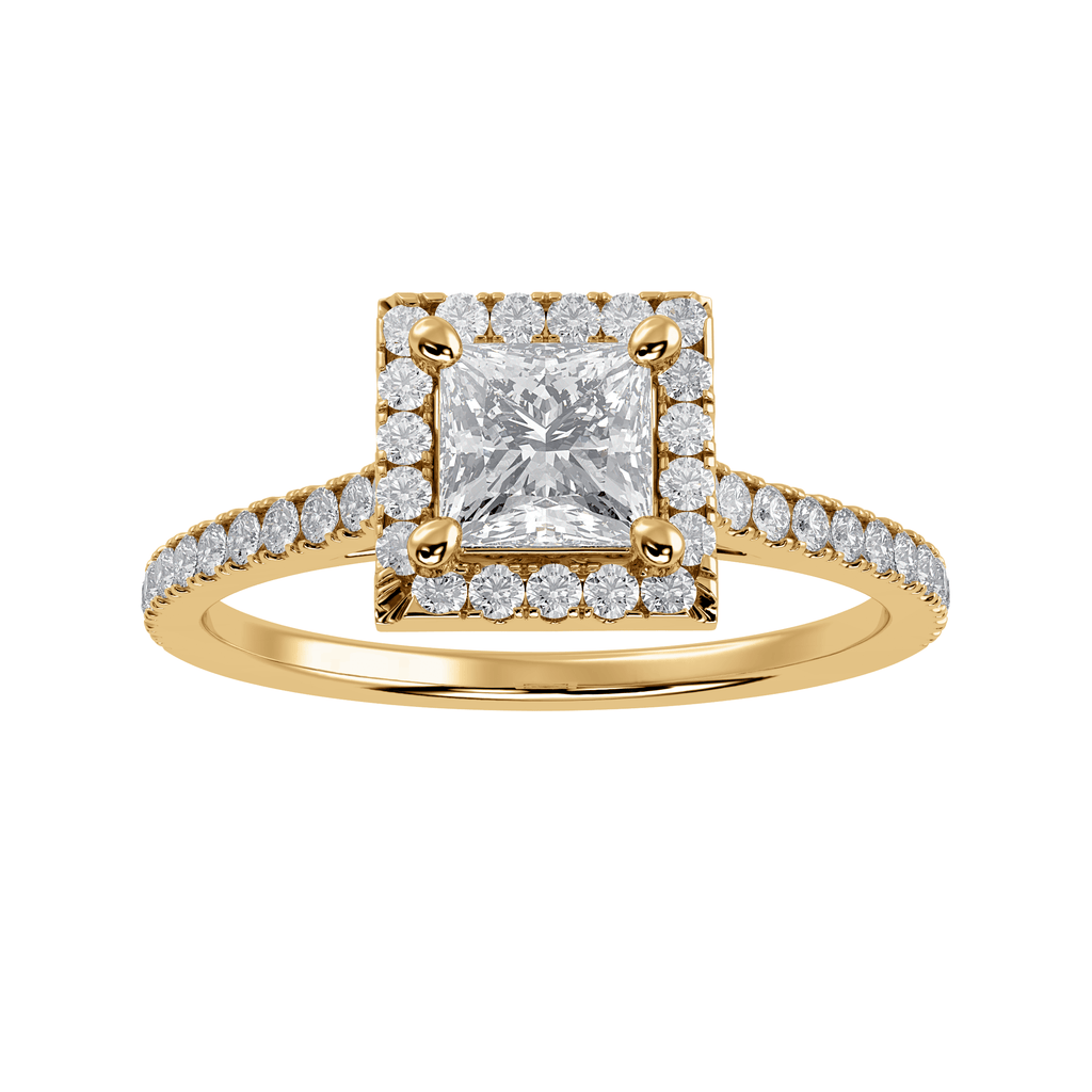 Jewelove™ Rings Women's Band only / VS I 30-Pointer Princess Cut Solitaire Halo Diamond Shank 18K Yellow Gold Ring JL AU 1293Y