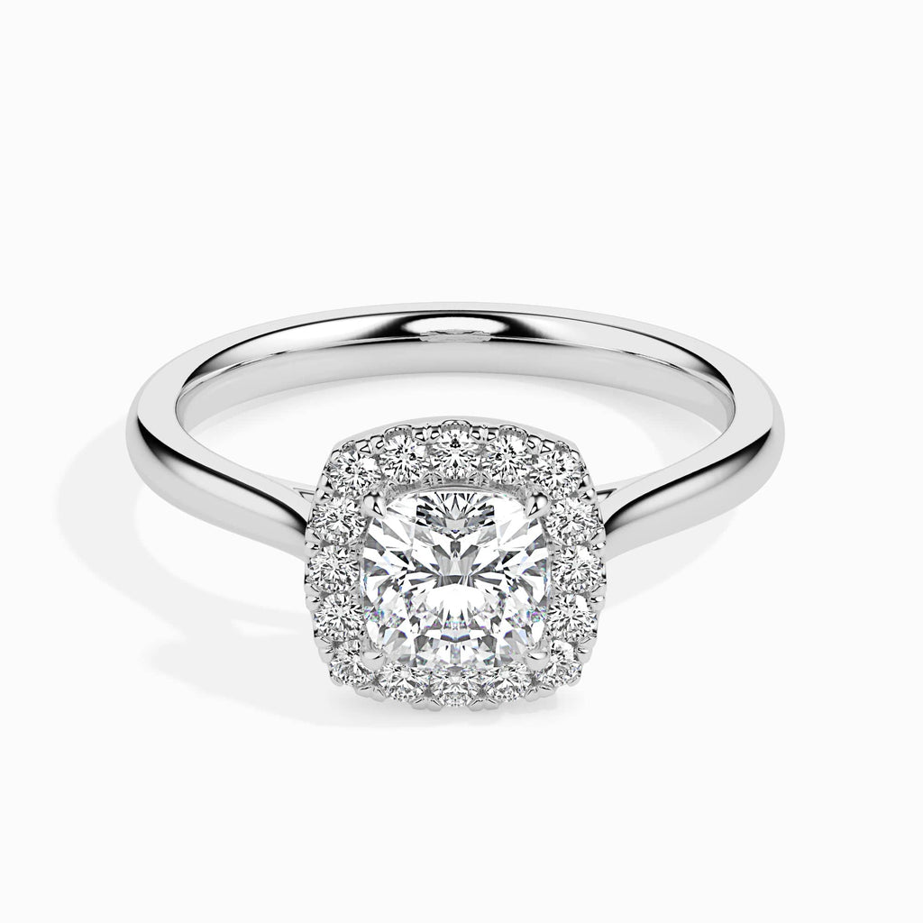 70-Pointer Cushion Cut Solitaire Halo Diamond Platinum Engagement Ring JL  PT 19023-B