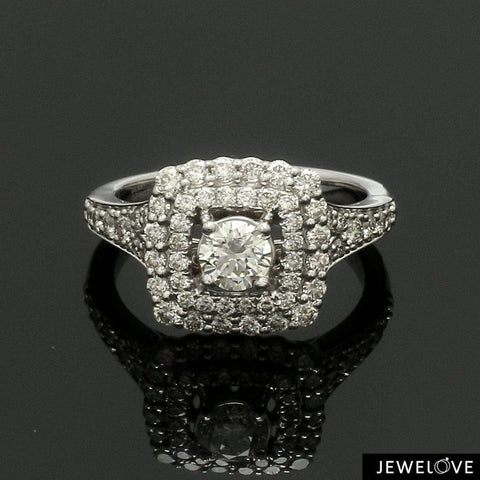 1-5 Carat Lab Grown Solitaire Double Halo Shank Platinum Engagement Ring JL PT LG 0015