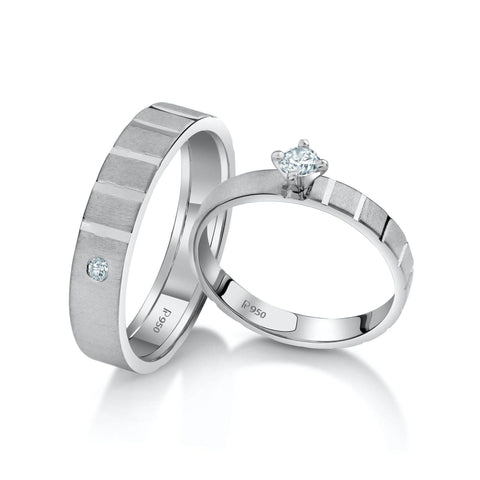 A Mighty Match Matte Finish Platinum Couple Rings with Single Diamonds JL PT 953