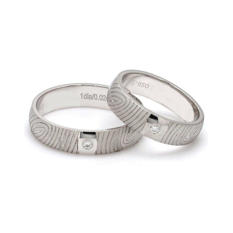 Customized Fingerprint Engraved Platinum Rings with Diamonds for Couples