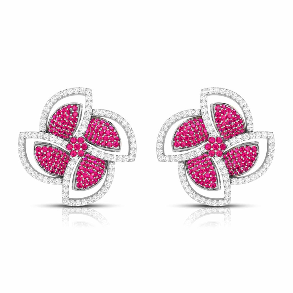 Jewelove™ Earrings Red Designer Platinum Diamond Earrings With Emerald for Women JL PT E NL8663