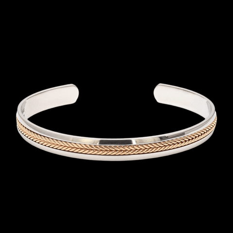 7.5mm Platinum & Rose Gold Open Kada Cuff Bracelet for Men JL PTB 1081