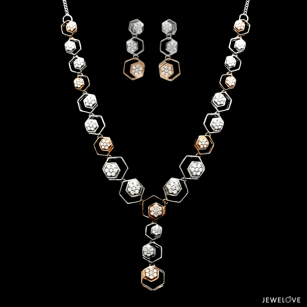 Jewelove™ Necklaces & Pendants Necklace Set / SI IJ Evara Platinum Rose Gold Diamond Necklace Set for Women JL PT NE 343