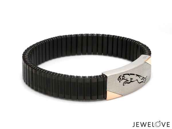 Jewelove™ Bangles & Bracelets Jaguar Platinum Rose Gold Black Band Bracelet for Men - Flexible JL PTB 1208-A