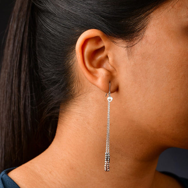 Jewelove™ Earrings Japanese Designer Platinum Long Earrings with Rose Gold for Women JL PT E 283