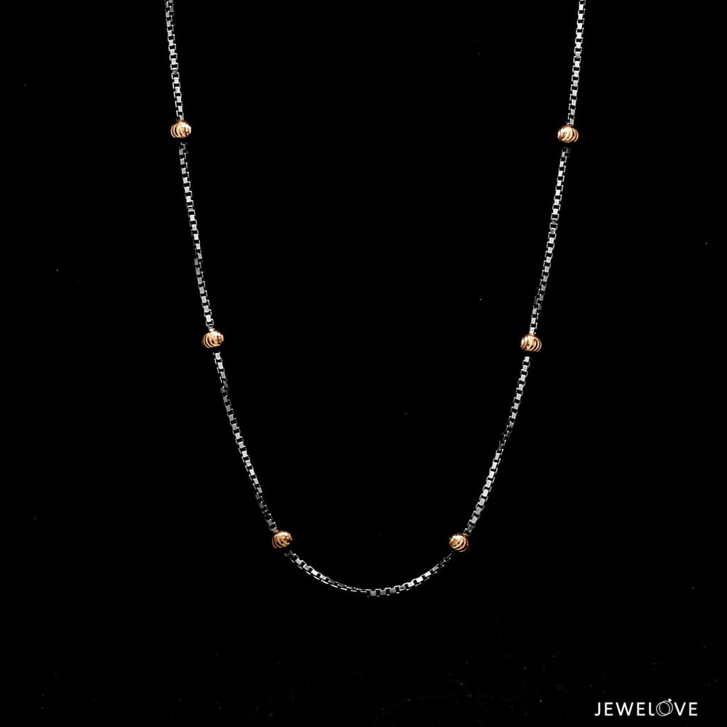 Jewelove™ Chains Japanese Platinum Box Chain with 3mm Rose Gold Diamond Cut Balls for Women JL PT CH 1260