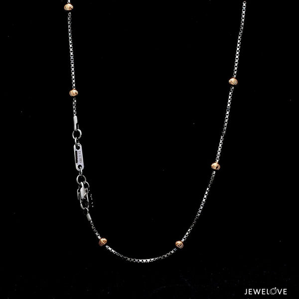 Jewelove™ Chains Japanese Platinum Box Chain with 3mm Rose Gold Diamond Cut Balls for Women JL PT CH 1260