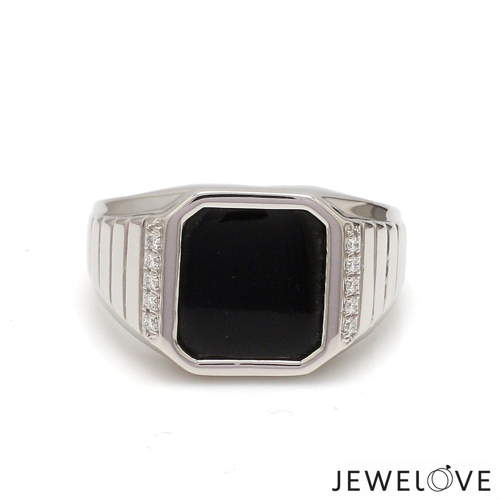 Men of Platinum Square Black Enamel with Diamond Ring for Men JL