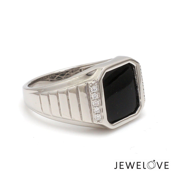 Jewelove™ Rings Men's band only Men of Platinum | Black Enamel with Diamond Ring for Men JL PT 1359