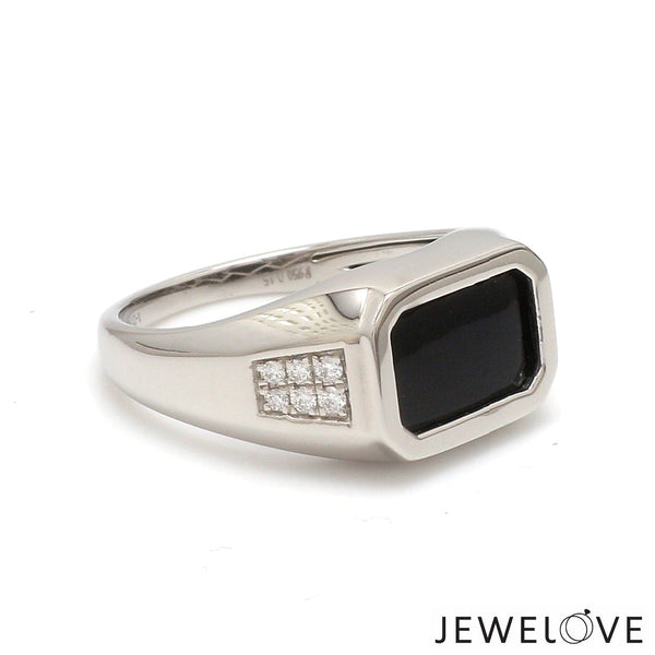 Jewelove™ Rings Men of Platinum | Rectangle Black Enamel with Diamond Ring for Men JL PT 1360