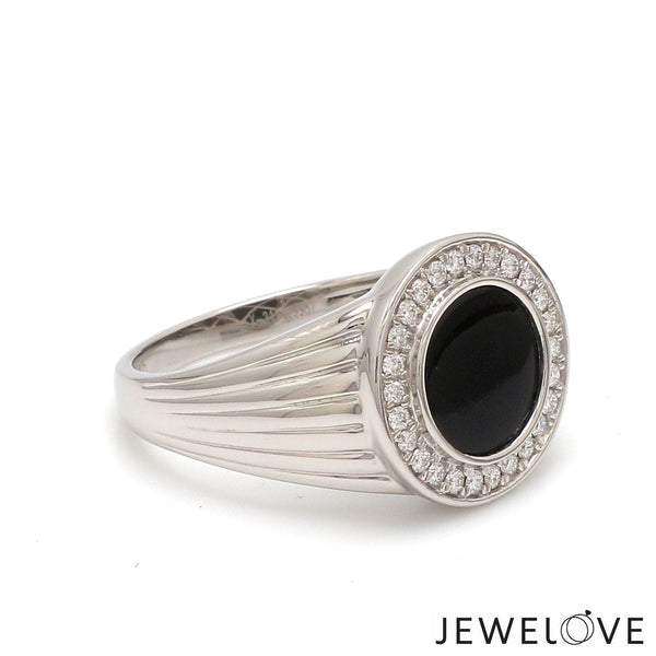 Jewelove™ Rings Men of Platinum | Round Black Enamel with Diamond Ring for Men JL PT 1361