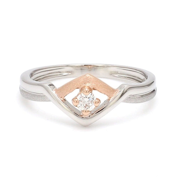 Front View of Platinum Couple Rings with Rose Gold & Diamonds  for Women JL PT 936