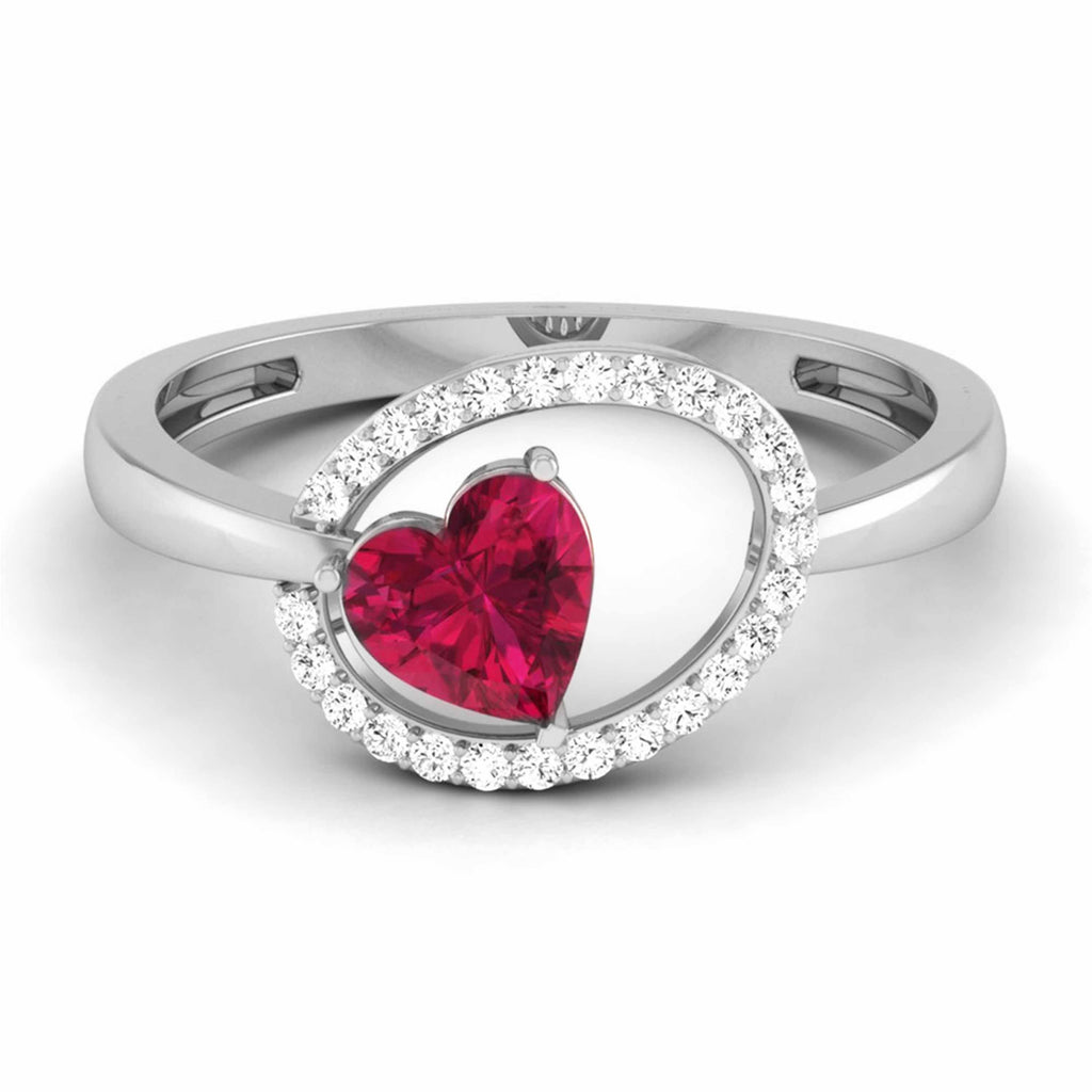 Jewelove™ Rings Platinum Heart Cut Ruby Diamond Ring for Women JL PT R8119