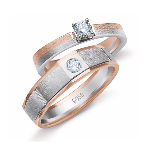 Platinum & Rose Gold Couple Rings with Solitaires JL PT 901