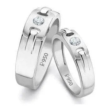Jewelove™ Rings Both Single Diamond Platinum Wedding Bands SJ PTO 242