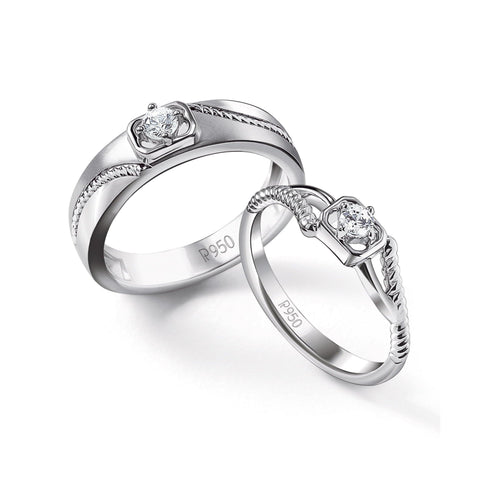 Single Diamond Rope Style Platinum Couple Rings JL PT 623