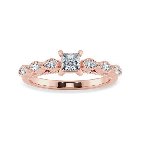 0.20cts. Princess Cut Solitaire with Marquise Diamond Accents 18K Rose Gold Ring JL AU 2012R-C