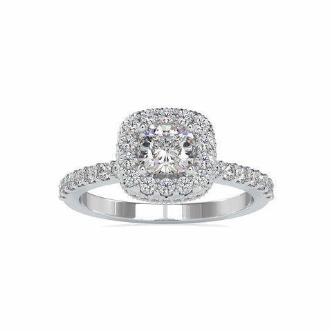 0.30cts. Cushion Cut Solitaire Platinum Halo Diamond Shank Ring JL PT 0017