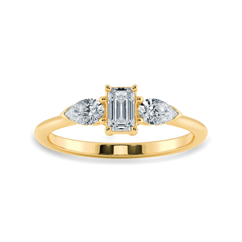 0.30cts. Emerald Cut Solitaire with Pear Cut Diamond Accents 18K Yellow Gold Ring JL AU 1204Y