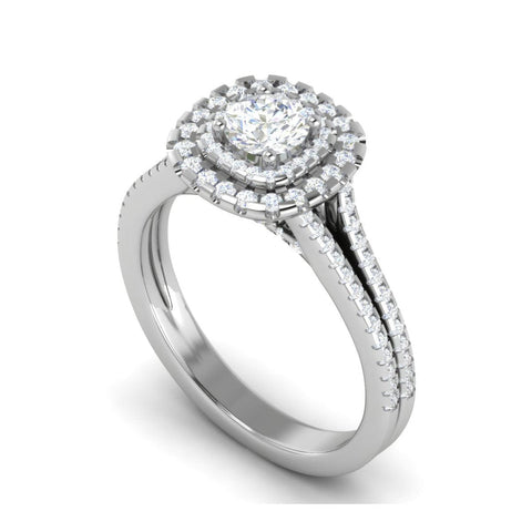 0.50 cts Solitaire Double Square Halo Diamond Split Shank Platinum Ring JL PT RH RD 266
