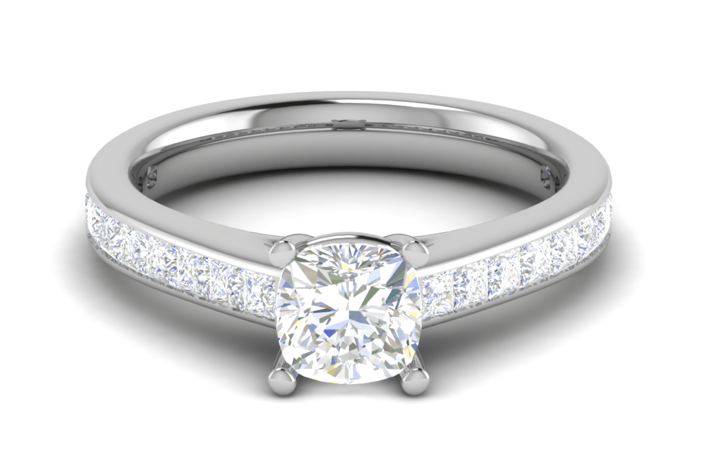 50-Pointer Cushion Solitaire with Princess Cut Diamond Shank Platinum Ring  JL PT RC CU 153