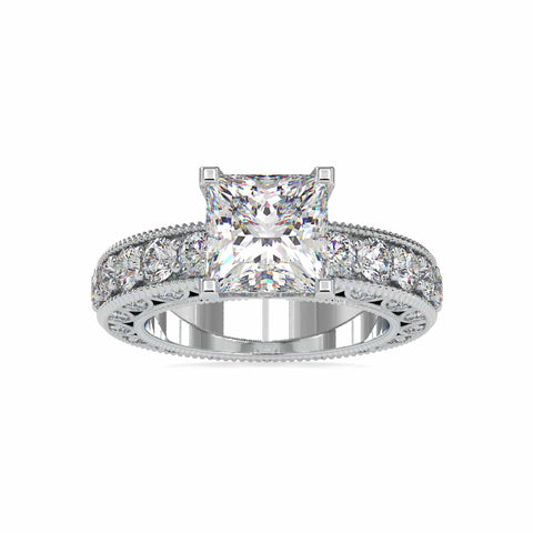 1-Carat Lab Gown Princess Cut Solitaire Diamond Shank Platinum Engagement Ring JL PT LG 0099