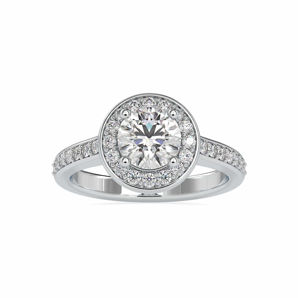30-Pointer Solitaire Diamond Halo Shank Platinum Engagement Ring JL PT 0070