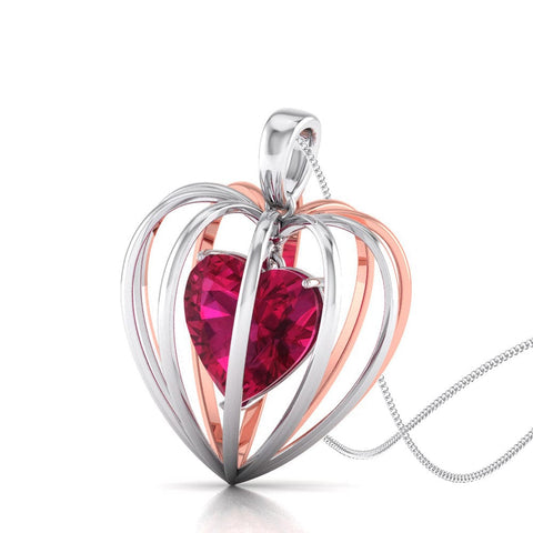 3D Pendant Locked Heart Platinum & Rose Gold with Ruby JL PT P 8072