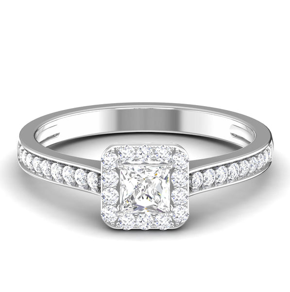 Jewelove™ Rings I VS / Women's Band only 50 Pointer Platinum Shank Halo Princes Cut Diamond Solitaire Engagement Ring JL PT 7013