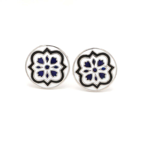 925 Silver Cufflinks for Men with Black & Blue Enamel JL AGC 7