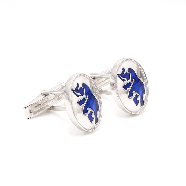 Side View of 925 Silver Cufflinks for Men with Blue Enamel JL AGC 5