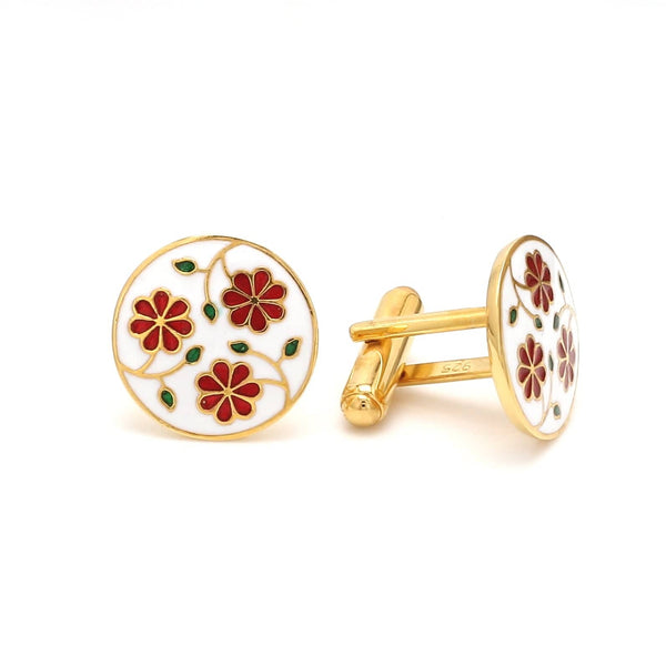 Side 2 View of 925 Silver Cufflinks for Men with Red & Green Enamel JL AGC 10