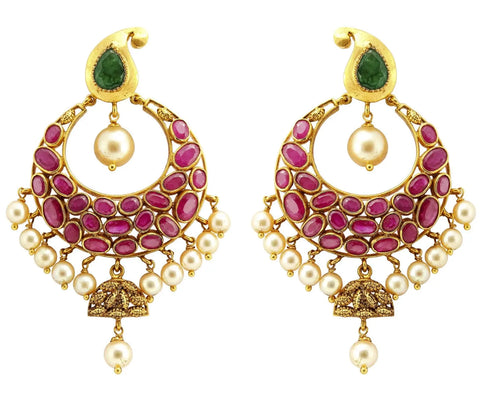 Chandbali Earrings Crafted in Gold, Rubies & Emeralds JL AU 105