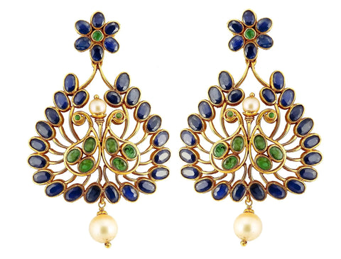 Chandelier Earrings Crafted in Gold, Sapphires & Emeralds JL AU 106