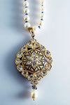 Cream and Blue Enamel Diamond Polki Pendant set by Suranas Jewelove in India