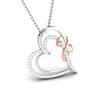 Front Side View of Platinum of Rose Double Heart Pendant with Diamonds JL PT P 8073