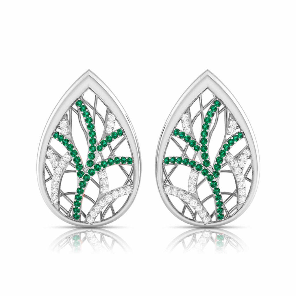 Jewelove™ Earrings Green Designer Platinum Diamond Earrings for Women JL PT E NL8606