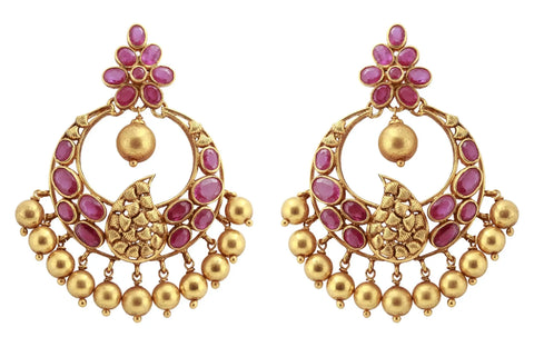 Gold Chandbali Earrings with Rubies JL AU 107