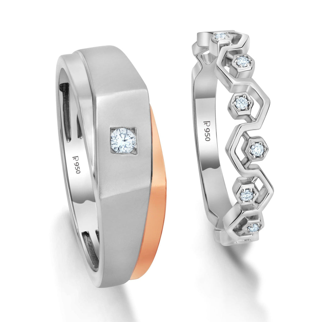 Jewelove™ Rings Both / SI IJ Platinum Love Bands with Rose Gold JL PT 1051
