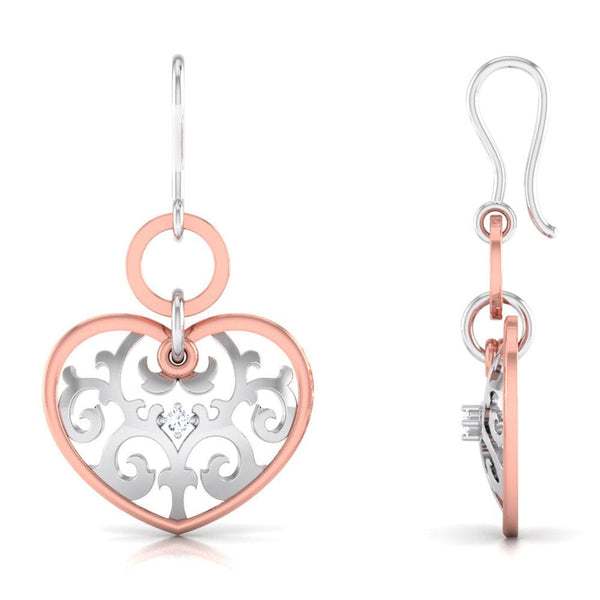Front View of Side Platinum of Rose  Heart  Earring with Diamonds JL PT E 8230