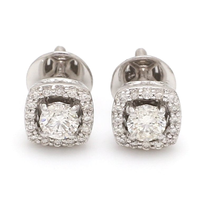 Platinum Solitaire Square Halo Earrings JL PTE 325 – Jewelove™