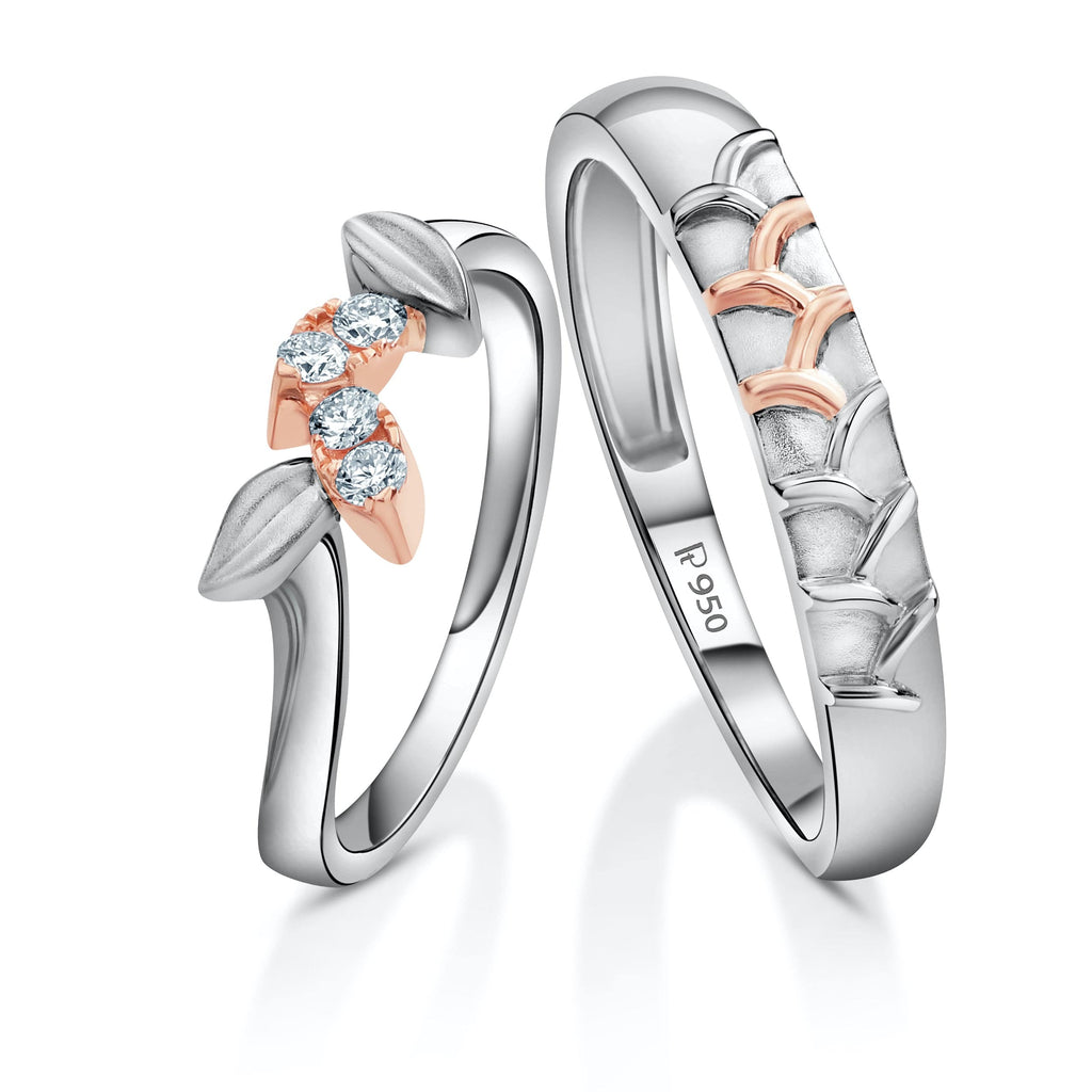 Jewelove™ Rings Both / SI IJ Ready to Ship - Ring Sizes 11, 19 Platinum & Rose Gold Couple Rings JL PT 999